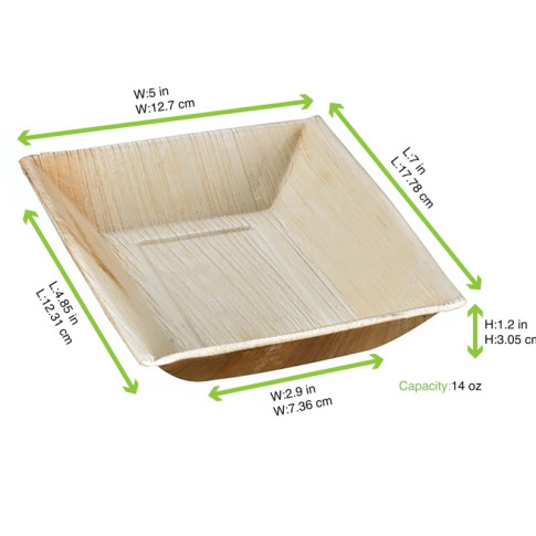 Assiette rectangulaire angles droits en palmier  177x127mm H30mm