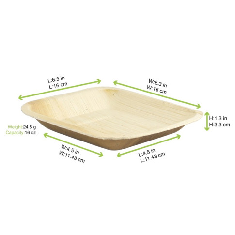 Assiette carrée en palmier  170x170mm H20mm