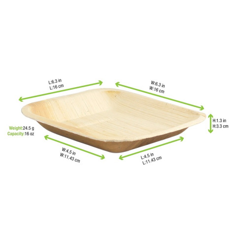 Assiette carrée angles droits en palmier 165x165mm H30mm