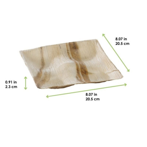 Assiette carrée en palmier 4 compartiments  205x205mm H23mm