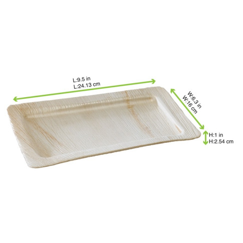 Assiette rectangulaire en palmier  240x160mm H25mm
