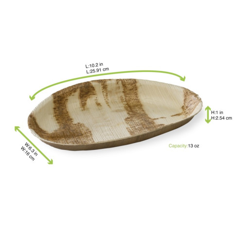 Assiette en palmier forme oeuf  270x170mm H25mm 400ml