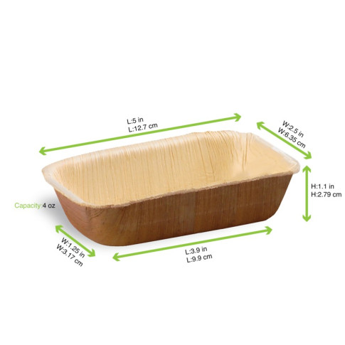 Bol rectangulaire en palmier  130x65mm H30mm