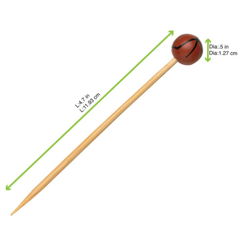 Pique bambou avec une extrémité décor basketball   H120mm