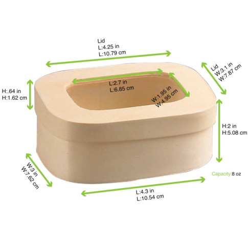 Boite bois rectangulaire avec couvercle à fenêtre  107x77mm H50mm 240ml
