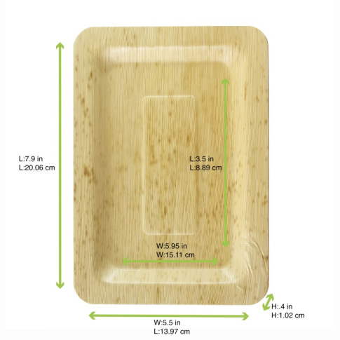 Assiette rectangulaire en feuille de bambou "Zebra" 200x140mm H10mm