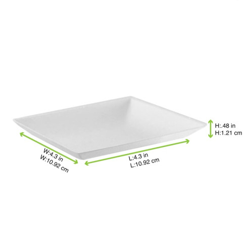 Assiette carrée blanche en pulpe "BioNChic" 110x110mm
