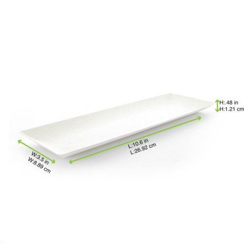 Assiette rectangulaire blanche en pulpe "BioNChic" 270x90mm