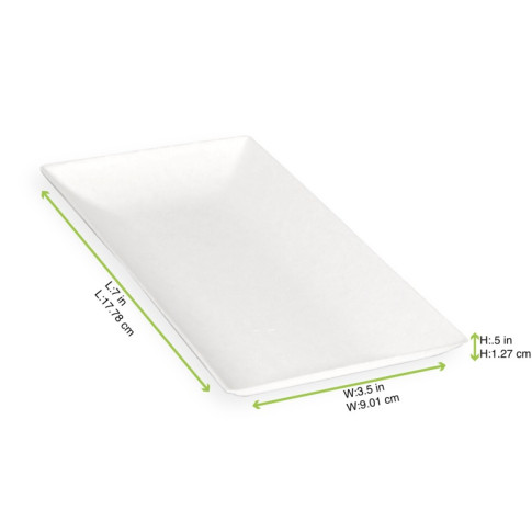 Assiette rectangulaire blanche en pulpe "BioNChic"  180x90mm