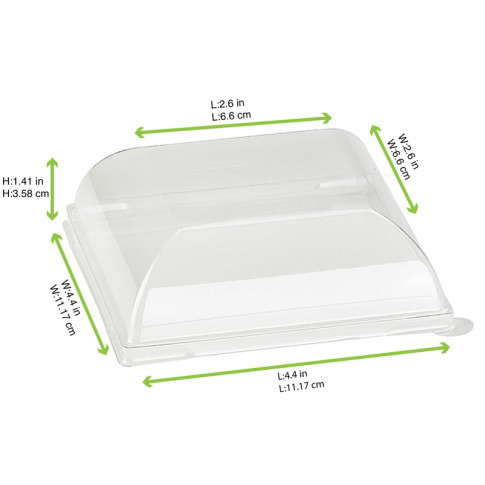 Couvercle BioNchic dôme transparent en plastique PET 112x112mm H36mm