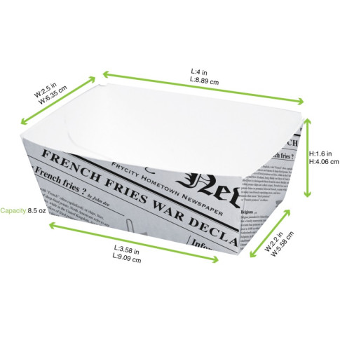 Barquette en carton décor journal  90x55mm H40mm 250ml