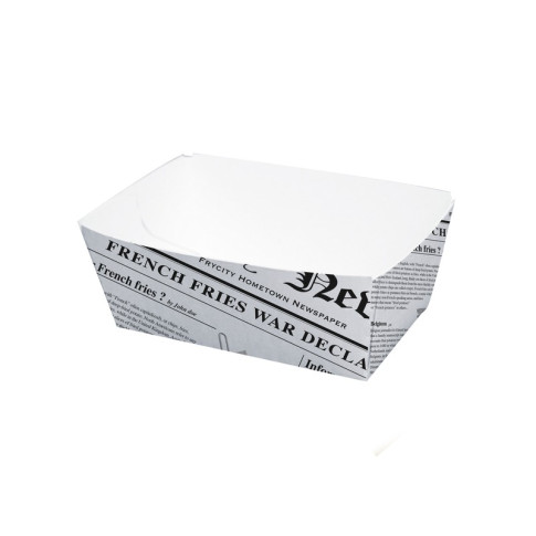 Barquette en carton blanc impression journal 90x60mm H40mm 300ml
