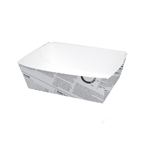 Barquette en carton blanc impression journal 120x70mm H43mm 510ml