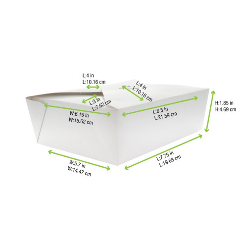 Boite repas carton blanc  217x160mm H50mm 1450ml