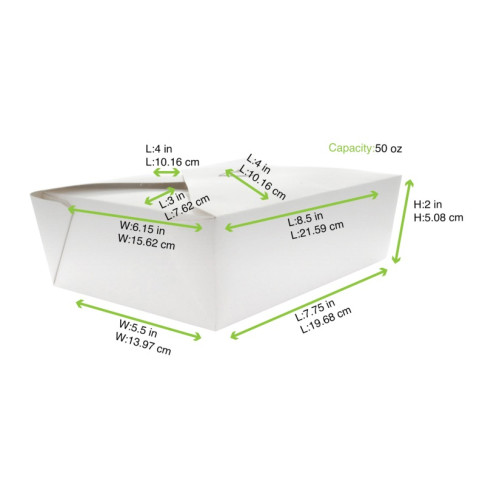 Boîte repas carton blanc 220x160mm H50mm 1400ml