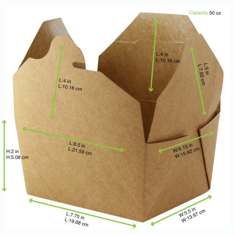 Boîte repas carton kraft laminé 217x160mm H50mm 1450ml