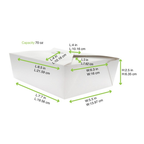 Boîte repas carton blanc 217x160mm H67mm 2000ml
