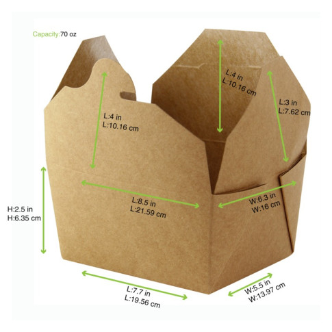 Boîte repas carton kraft laminé 216x160mm H65mm 2000ml