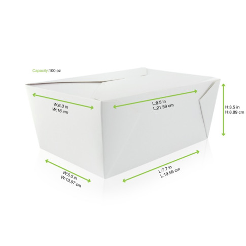 Boite repas carton blanc  226x167mm H92mm 3000ml
