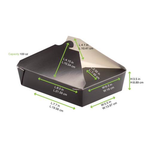Boîte repas carton noir 227x165mm H92mm 3000ml