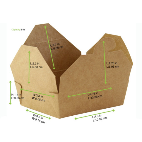 Mini boîte repas carton kraft 120x97mm H38mm 410ml