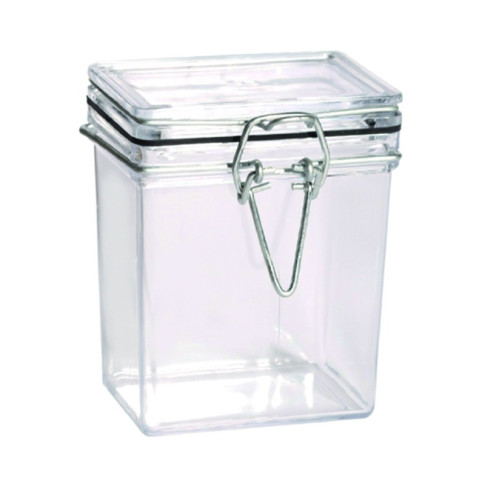 Bocal plastique PS transparent rectangulaire  51x69mm H86mm 180ml