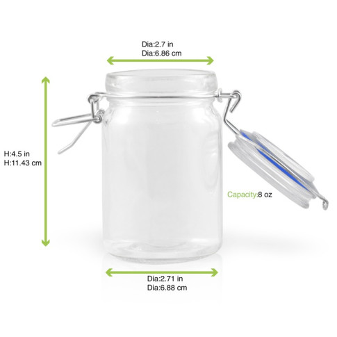 Mini bocal en verre avec joint silicone bleu foncé   H119,2mm 200ml