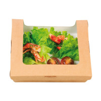 Boite salade carton kraft brun à fenêtre  180x160mm H40mm 1000ml
