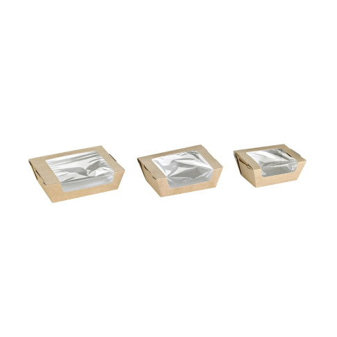 Boite salade carton kraft brun à fenêtre  100x80mm H40mm 250ml
