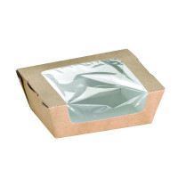 Boite salade carton kraft brun à fenêtre  120x100mm H40mm 375ml
