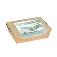 Boite salade carton kraft brun à fenêtre  135x115mm H40mm 500ml
