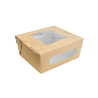 Boîte salade carton kraft brun à double fenêtre 159x138mm H65mm 1250ml