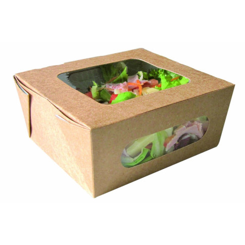 Boîte salade carton kraft brun à double fenêtre 159x138mm H65mm 1250ml