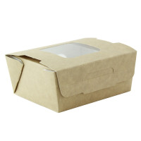 Boîte salade carton kraft brun à double fenêtre 98x115mm H45mm 400ml
