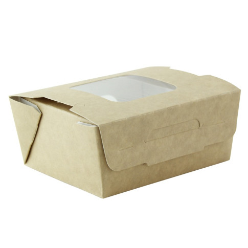 Boîte salade carton kraft brun à double fenêtre 98x115mm H45mm 400ml