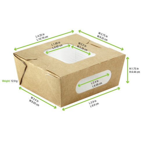 Boîte salade carton kraft brun à double fenêtre 98x115mm H45mm 400ml