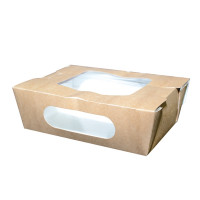 Boîte salade carton kraft brun à double fenêtre 167x118mm H50mm 900ml