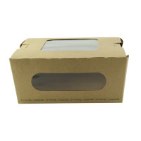 Boite salade carton kraft brun à double fenêtre PLA  152x135mm H65mm 1100ml