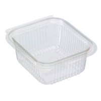 Barquette rectangulaire PLA transparente avec couvercle attaché 153x125mm H56mm 500ml