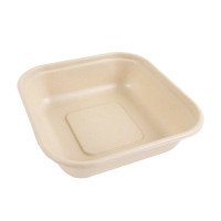Barquette scellable pulpe rectangulaire brune laminée PLA  163x163mm H40mm 800ml