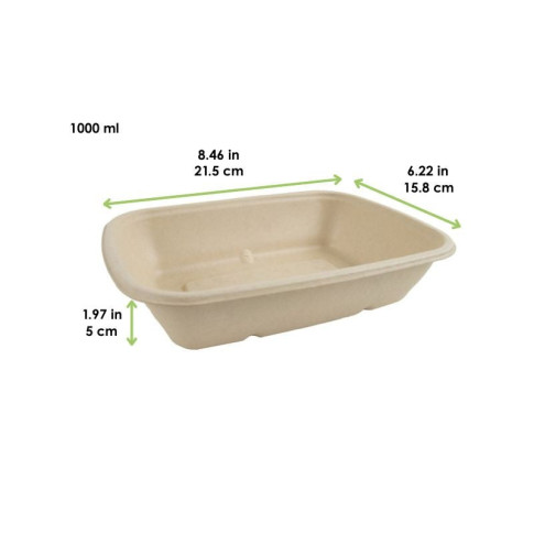 Plateau pulpe rectangulaire brun  215x158mm H50mm 1000ml