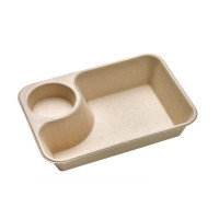 Plateau pulpe rectangulaire brun avec compartiment à sauce  218x165mm H45mm 850ml