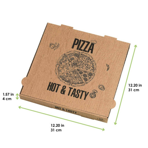 Boîte à pizza carton brun décor "Hot and Tasty" 310x310mm H40mm