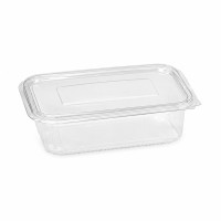Barquette en PET transparent , avec un couvercle charnière 103x87mm H34mm 125ml