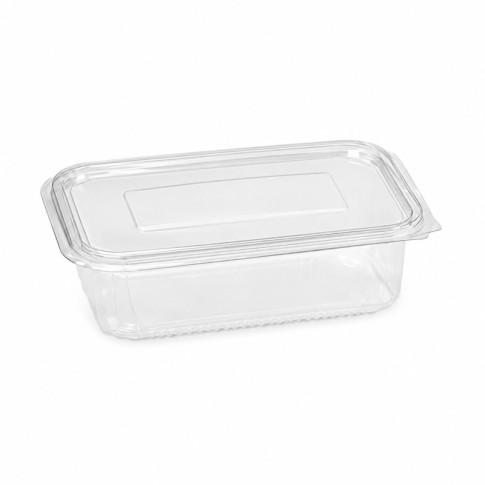 Barquette en PET transparent , avec un couvercle charnière 103x87mm H34mm 125ml