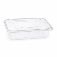 Barquette plastique PET rectangulaire transparente avec couvercle attaché  230x175mm H55mm 1350ml