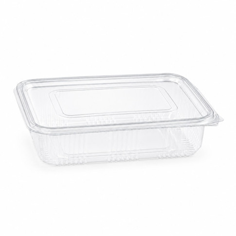 Barquette plastique PET rectangulaire transparente avec couvercle attaché  230x175mm H55mm 1350ml