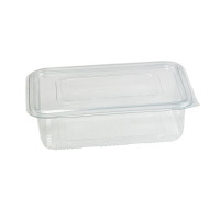 Barquette plastique PET rectangulaire transparente avec couvercle attaché  230x175mm H65mm 1700ml
