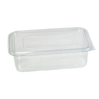 Barquette plastique PET rectangulaire transparente avec couvercle attaché  230x175mm H70mm 1850ml