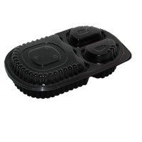 Boite repas plastique PP noire 3 compartiments  235x145mm H40mm 780ml
